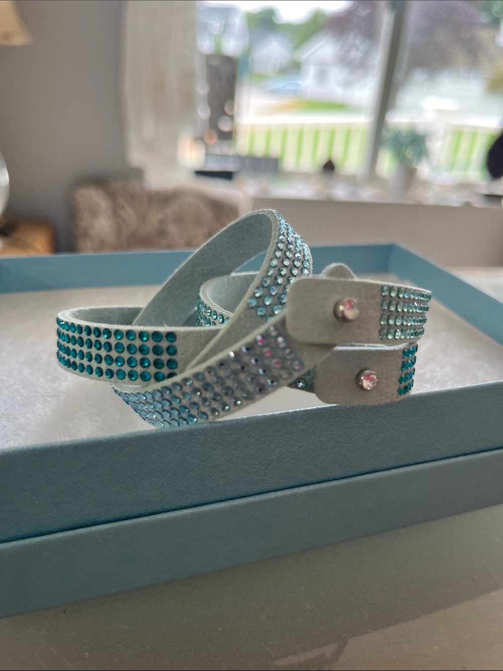 Aqua Crystal-Embellished Double Wrap Bracelet